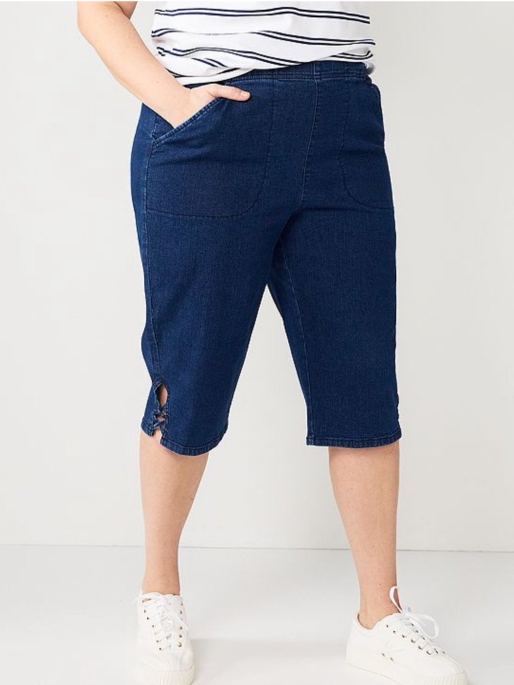 NWT Croft & Barrow dark wash lattice hem pull on mid rise skimmer jeans size 4X